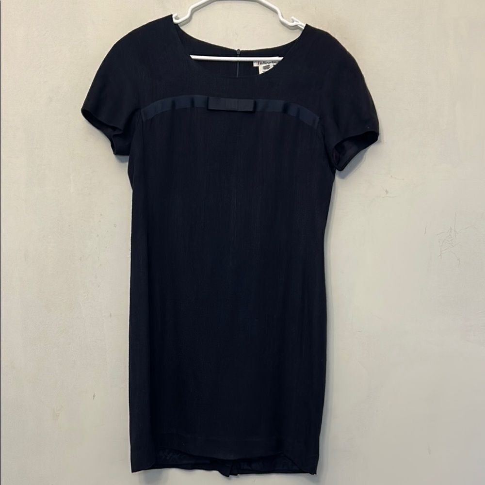 Talbots Elegant Navy Blue Short Sleeve Bow tie accent Dress Size 8 EUC